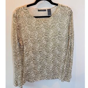Liz Claiborne Womens XL Gold Metallic Floral Lace Long Sleeve Lined Blouse Top